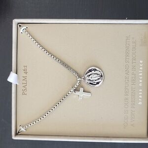 Men's brass necklace with small cross and virgin mary 18+2 inch